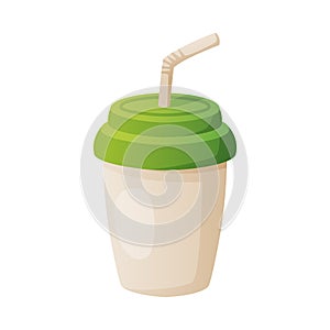 Soft Drink in Cup with Straw as Carbonated Water with Sweetener and Flavoring Vector Illustration