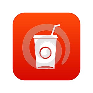 Soft drink in paper cup icon digital red