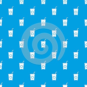 Soft drink in paper cup pattern seamless blue