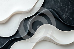 Soft-edged waves in black and white gradients flow seamlessly across the background, creating a modern abstract design photo
