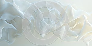 A soft, ethereal white background with delicate wisps of light swirling in a dreamy pattern. The