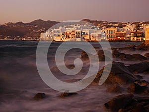 Soft Evening light in Little Venice, Mykonos Island, Greece