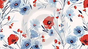 Soft Femininity: Blue And Red Floral Pattern With Pastoral Charm