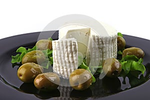 Soft feta cheese with tomato olives