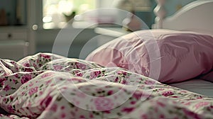 a soft and fluffy plush light flannel four-piece duvet cover set featuring a floral pattern on each pillowcase. photo