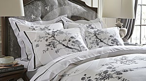 a soft and fluffy plush light flannel four-piece duvet cover set featuring a floral pattern on each pillowcase. photo