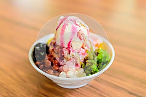 Soft focus of Ais Kacang topped with basil seeds. photo