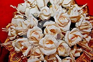 Soft focus artificial rose wood flowers, Thai Funeral Flower