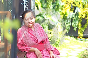 Soft focus on Asian woman wearing kimono or yukata