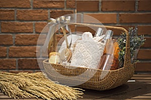 Soft focus and background blurred Gift Baskets, Gift set .Holiday and Christmas and New year present Concept
