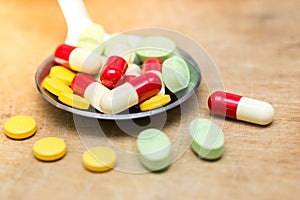Closed up of accumulate medicine pills photo