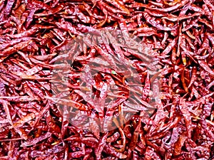 Soft focus of Dried Red chili for cooking in local market in thailand.Fried dried red chili pepper pattern