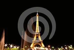 Soft focus. Eiffel Tower In Paris, France By Night, Eiffel Tower with light performance show. The Eiffel Tower is the famous