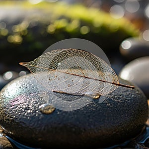 Soft-focus greenery and bokeh effect create a serene, natural