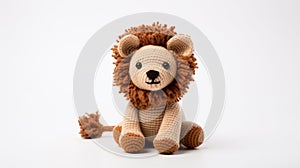 Soft-focus Knitted Lion Toy On White Background