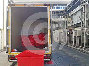 Soft focus on Pick-up truck of Biomedical waste,hospital waste in a hospital