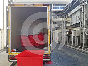 Soft focus on Pick-up truck of Biomedical waste,hospital waste in a hospital photo