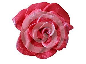 Soft focus of a pink gum paste candy rose isolate on white background