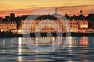 Place De La Bourse on river bank in Bordeaux, France.