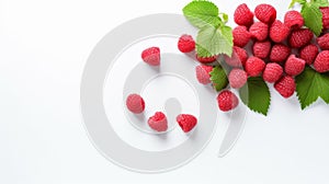 Soft Focus Raspberries On White Background With Larme Kei Style photo