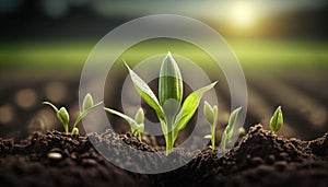 Soft Focus Spring Corn Field with Flourishing Seedlings, AI Generative.