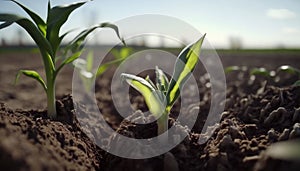 Soft Focus Spring Corn Field with Flourishing Seedlings, AI Generative.