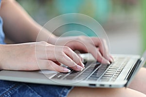 Soft focus of young woman of freelancer working using laptop computer in coffee shop, Communication technology and Business