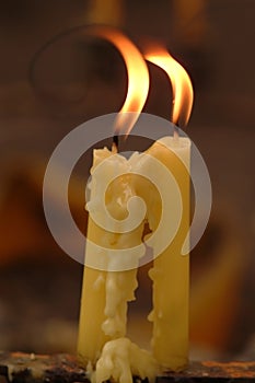 Soft focused of Candles light. Golden light of candle flame