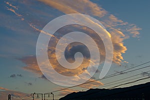 Soft focused at the cloud on the sky. yellow color of cloud