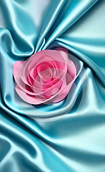Soft folds on shiny fabric. Texture of pink and blue silk fabric. Light blue and pink silk satin fabric wave or silk wavy folds.