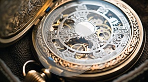 Close-up shot of a handsomely crafted antique pocket watch