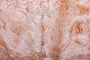 Soft golden beige or light brown faux fur shaggy blanket texture as background.