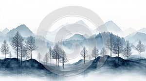 Soft Gray Watercolor Bare Trees Winter Background photo