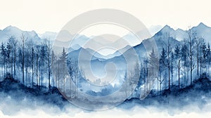 Soft Gray Watercolor Bare Trees Winter Background photo