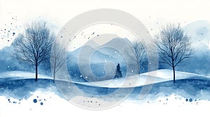 Soft Gray Watercolor Bare Trees Winter Background photo