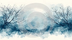 Soft Gray Watercolor Bare Trees Winter Background photo