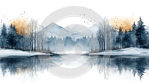 Soft Gray Watercolor Bare Trees Winter Background photo