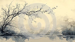 Soft Gray Watercolor Bare Trees Winter Background photo