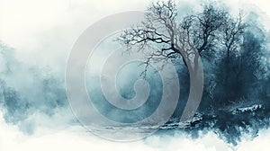 Soft Gray Watercolor Bare Trees Winter Background photo