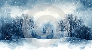Soft Gray Watercolor Bare Trees Winter Background photo