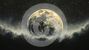 Soft Gray Watercolor Crescent Moon Night Background photo