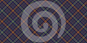 Soft green and brown stripes on dark blue fabric texture of traditional checkered diagonal tartan seamless ornament for plaid