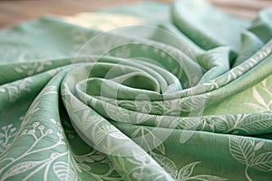 Soft green fabric folds with delicate patterns
