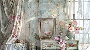 Soft and hazy hues of pastel fabrics and antique trinkets transport the viewer to a distant memory of simpler times and photo