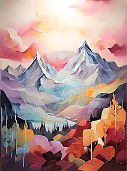 Soft Impressionist Mountain Scene - 1