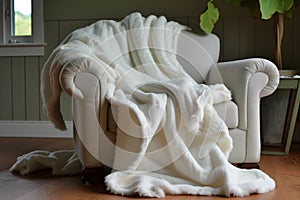 soft lambswool throw blanket on an oversized armchair