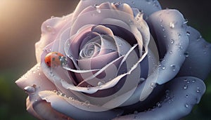 Lavender Rose with Ladybug and Raindrops