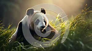 Soft Light Photography: Panda Grazing In Mike Campau Style (8k Resolution