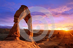 Soft light sunset of Delicate Arch Utah