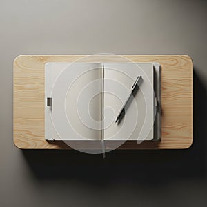 Soft lighting creates gentle shadows on the table and notebook, adding depth